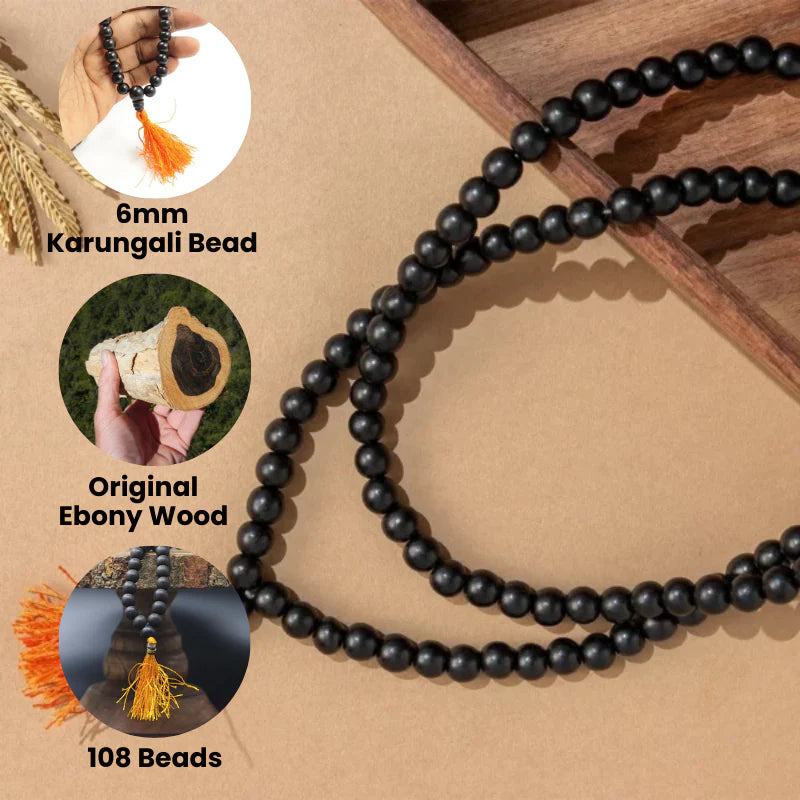 Original Karungali Mala 108-Beads Ebony Wood with Govt. Certified